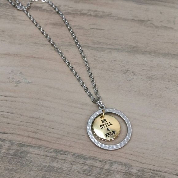 Be Still & Know Pendant Silver Tone Neckla… - Picture 3 of 3